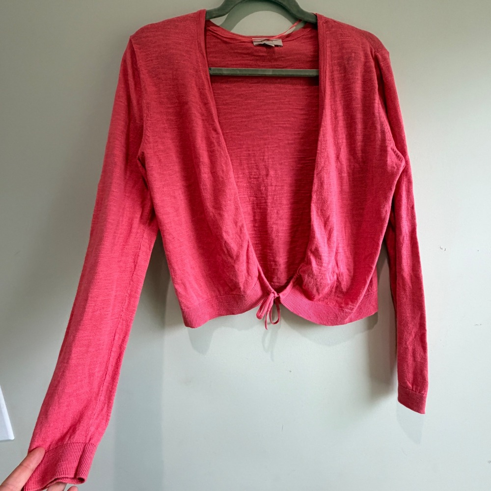 LOFT Cardigan Sweater Womens Small Pink Tie Front Cropped Feminine Soft Girl